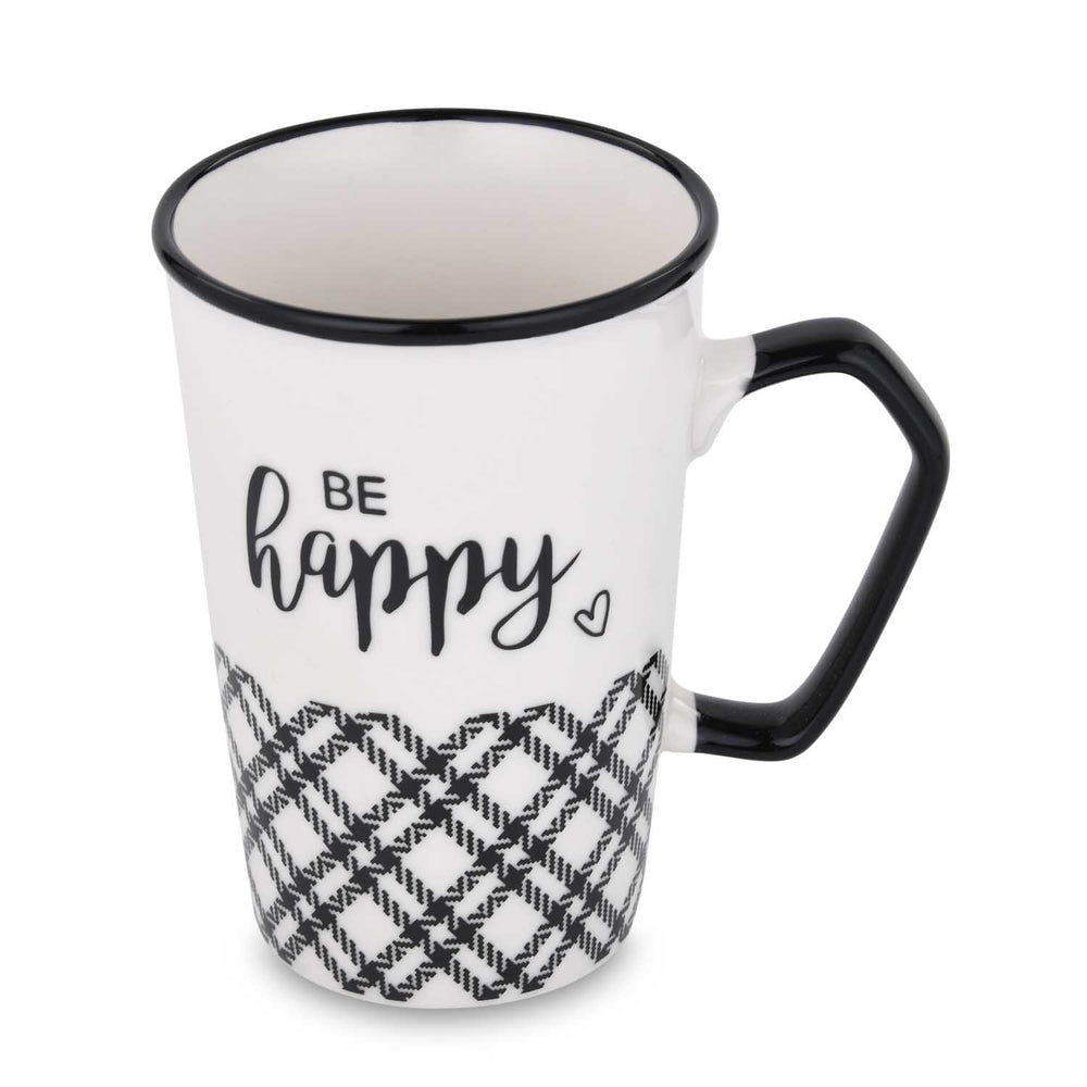 Be Happy Printed 450 ml Ceramic Coffee Mug- Black & White