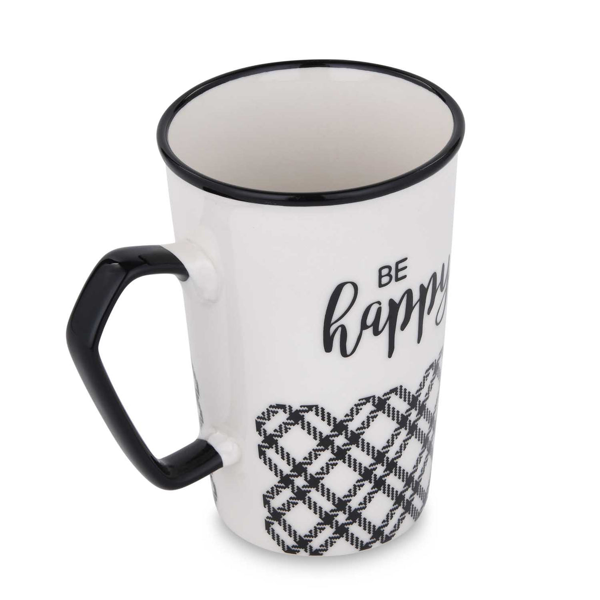 Be Happy Printed 450 ml Ceramic Coffee Mug- Black & White