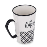 Be Happy Printed 450 ml Ceramic Coffee Mug- Black & White