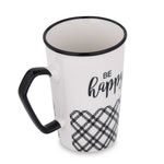 Be Happy Printed 450 ml Ceramic Coffee Mug- Black & White