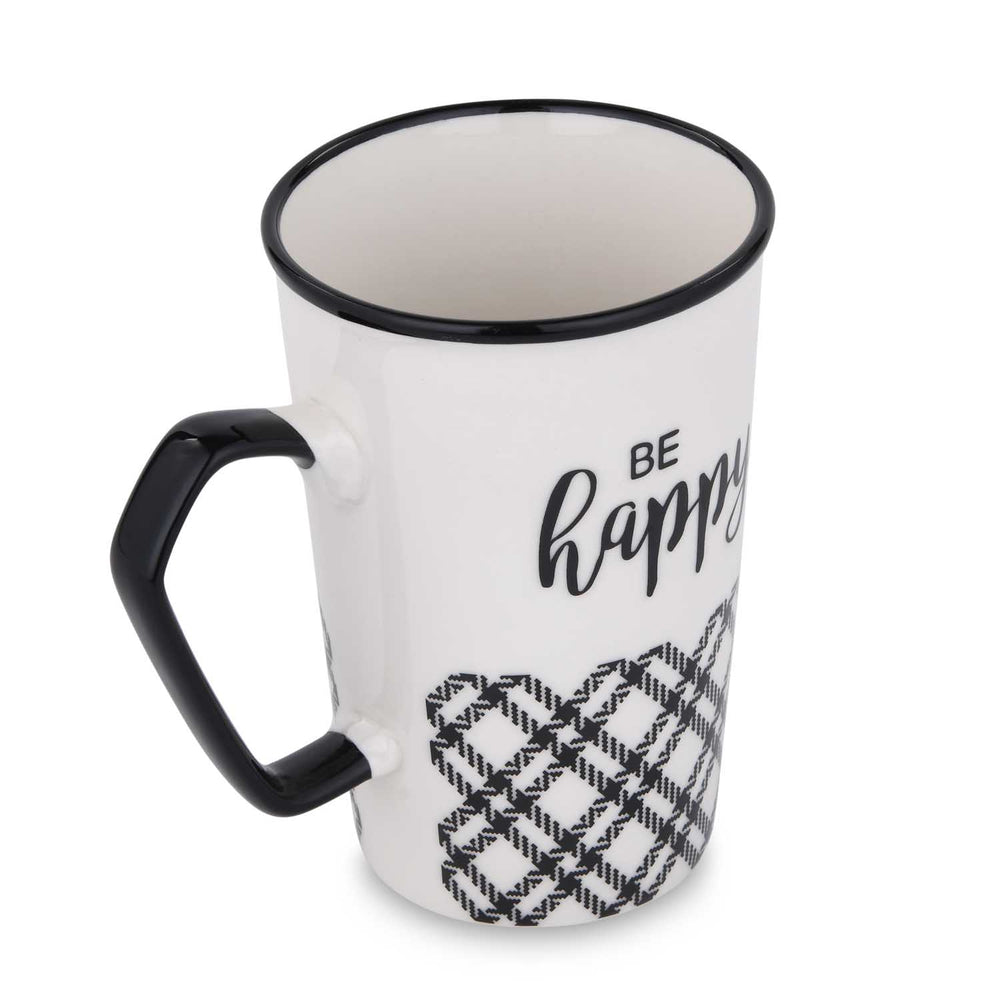 Be Happy Printed 450 ml Ceramic Coffee Mug- Black & White