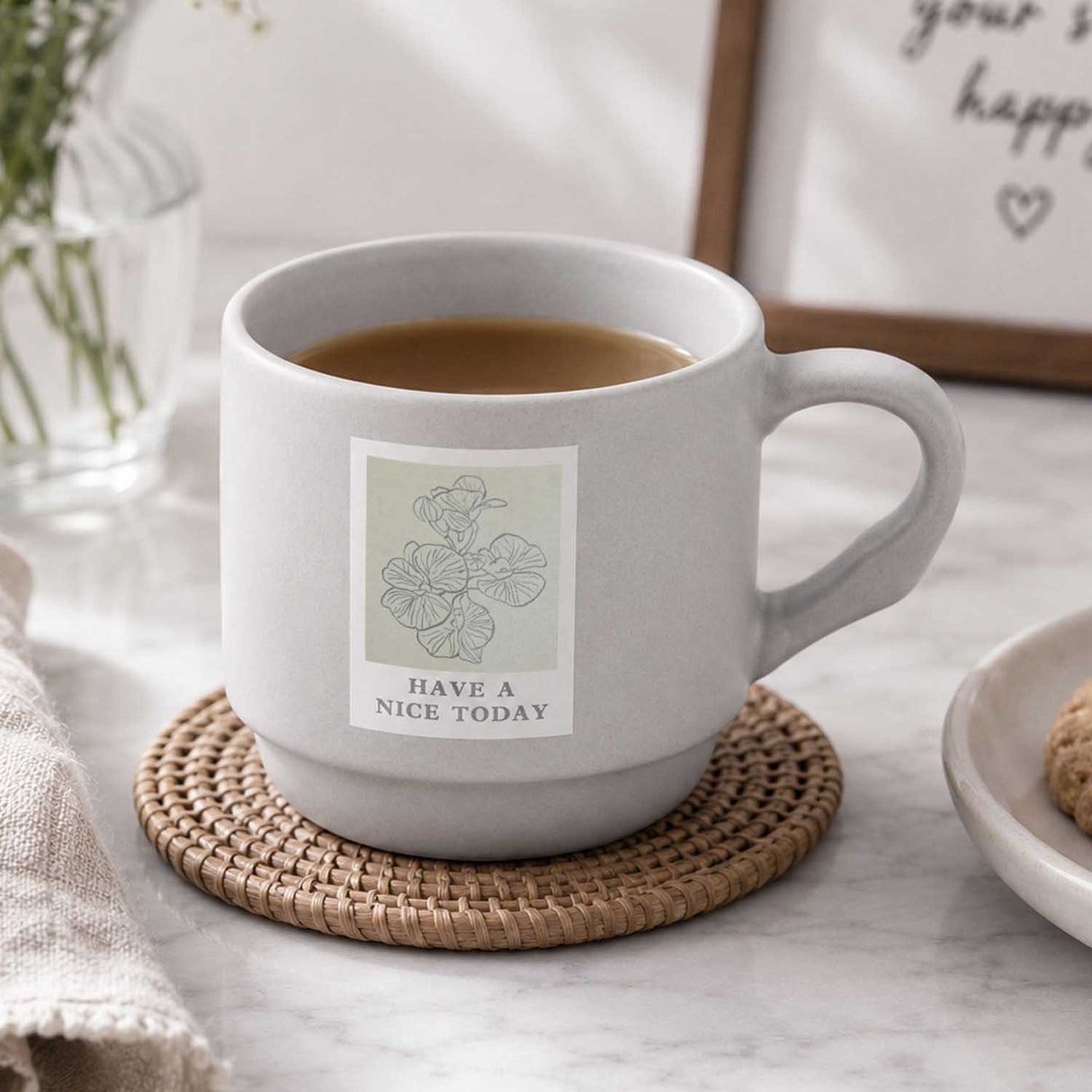 Have A Nice Today Polaroid Printed 350 ml Ceramic Coffee Mug- Beige