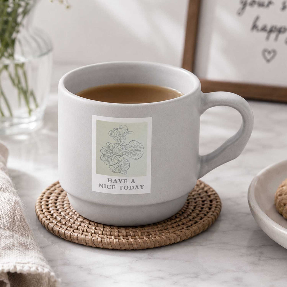 Have A Nice Today Polaroid Printed 350 ml Ceramic Coffee Mug- Beige