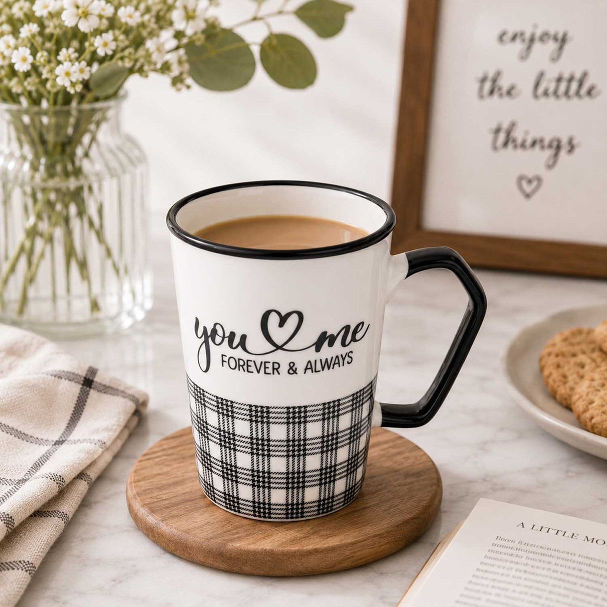 You & Me Printed 450 ml Ceramic Coffee Mug- Black & White