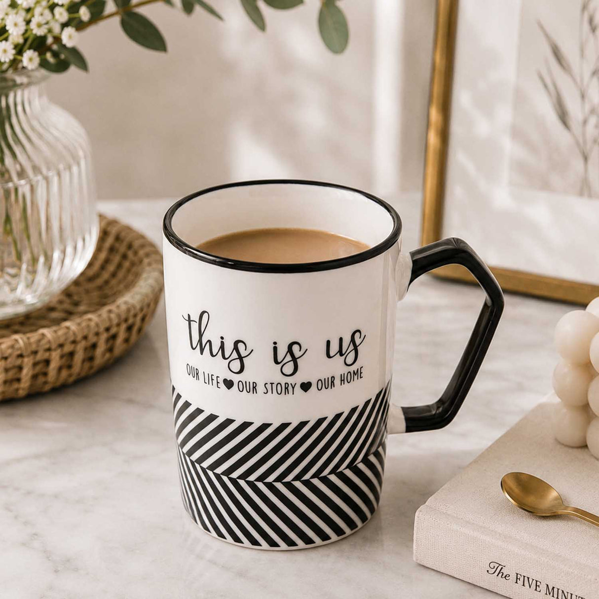 This Is Us Printed 450 ml Ceramic Coffee Mug- Black & White
