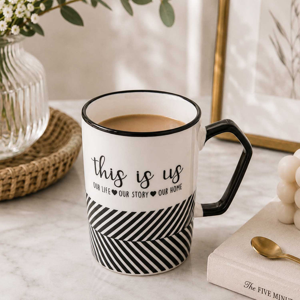 This Is Us Printed 450 ml Ceramic Coffee Mug- Black & White