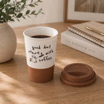 Good Day Printed 420 ml Ceramic Coffee Mug with Lid- Brown