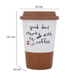 Good Day Printed 420 ml Ceramic Coffee Mug with Lid- Brown
