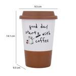 Good Day Printed 420 ml Ceramic Coffee Mug with Lid- Brown