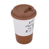 Good Day Printed 420 ml Ceramic Coffee Mug with Lid- Brown