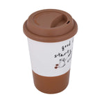 Good Day Printed 420 ml Ceramic Coffee Mug with Lid- Brown