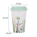 Floral Design 420 ml Ceramic Coffee Mug with Lid- Mint