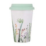 Floral Design 420 ml Ceramic Coffee Mug with Lid- Mint