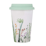 Floral Design 420 ml Ceramic Coffee Mug with Lid- Mint
