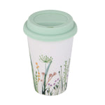 Floral Design 420 ml Ceramic Coffee Mug with Lid- Mint