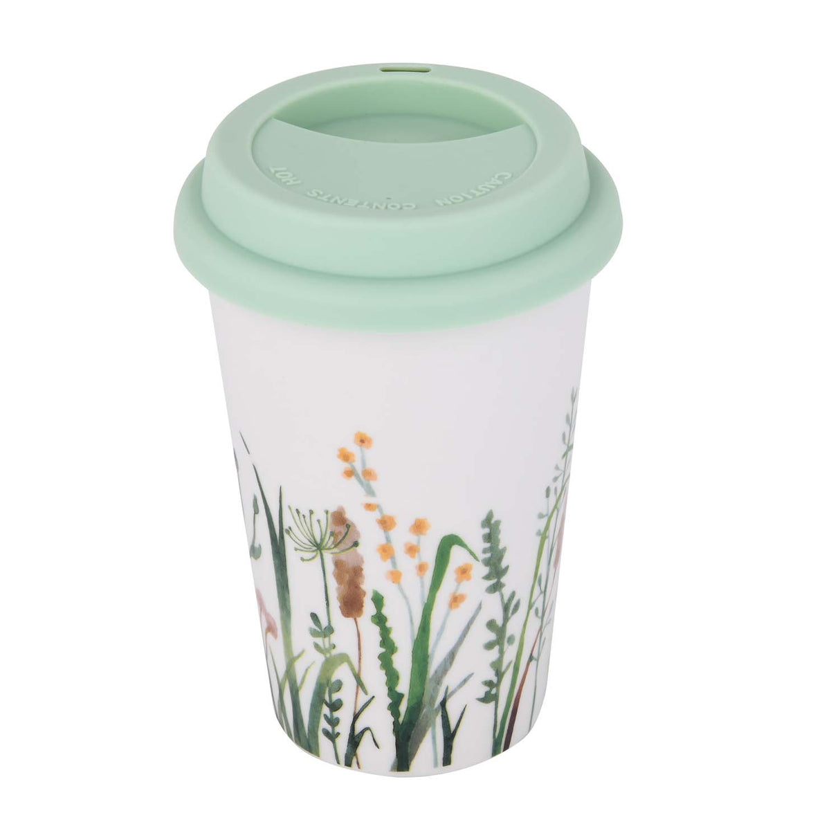 Floral Design 420 ml Ceramic Coffee Mug with Lid- Mint