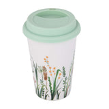 Floral Design 420 ml Ceramic Coffee Mug with Lid- Mint