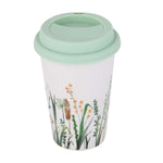 Floral Design 420 ml Ceramic Coffee Mug with Lid- Mint