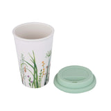 Floral Design 420 ml Ceramic Coffee Mug with Lid- Mint