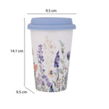 Floral Design 420 ml Ceramic Coffee Mug with Lid- Blue