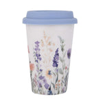 Floral Design 420 ml Ceramic Coffee Mug with Lid- Blue