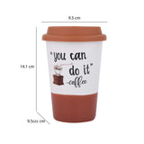 You Can Do It Printed 420 ml Ceramic Coffee Mug with Lid- Brown