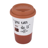 You Can Do It Printed 420 ml Ceramic Coffee Mug with Lid- Brown