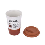 You Can Do It Printed 420 ml Ceramic Coffee Mug with Lid- Brown