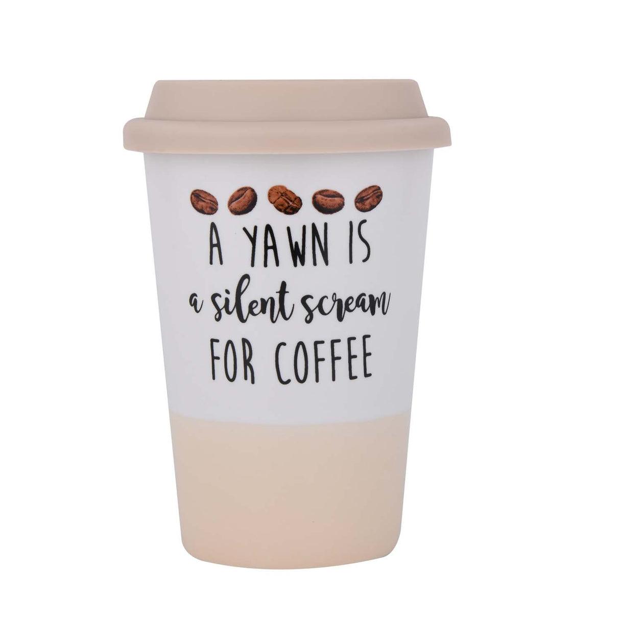 A Yawn Is Silent Scream Printed 420 ml Ceramic Coffee Mug with Lid- Pink