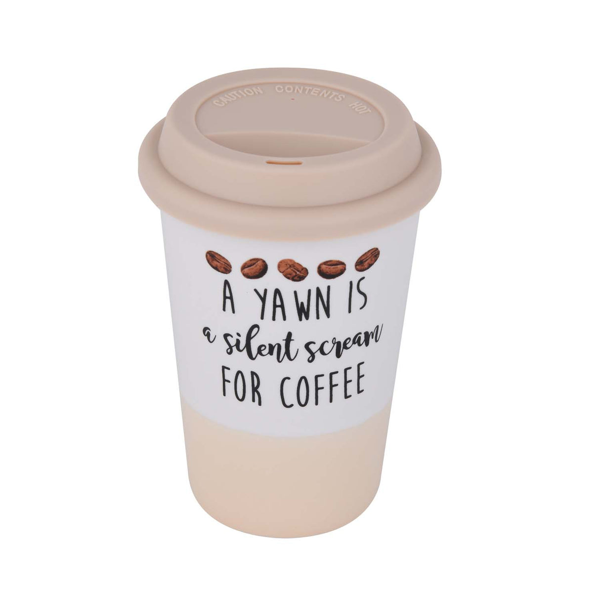 A Yawn Is Silent Scream Printed 420 ml Ceramic Coffee Mug with Lid- Pink