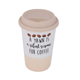 A Yawn Is Silent Scream Printed 420 ml Ceramic Coffee Mug with Lid- Pink