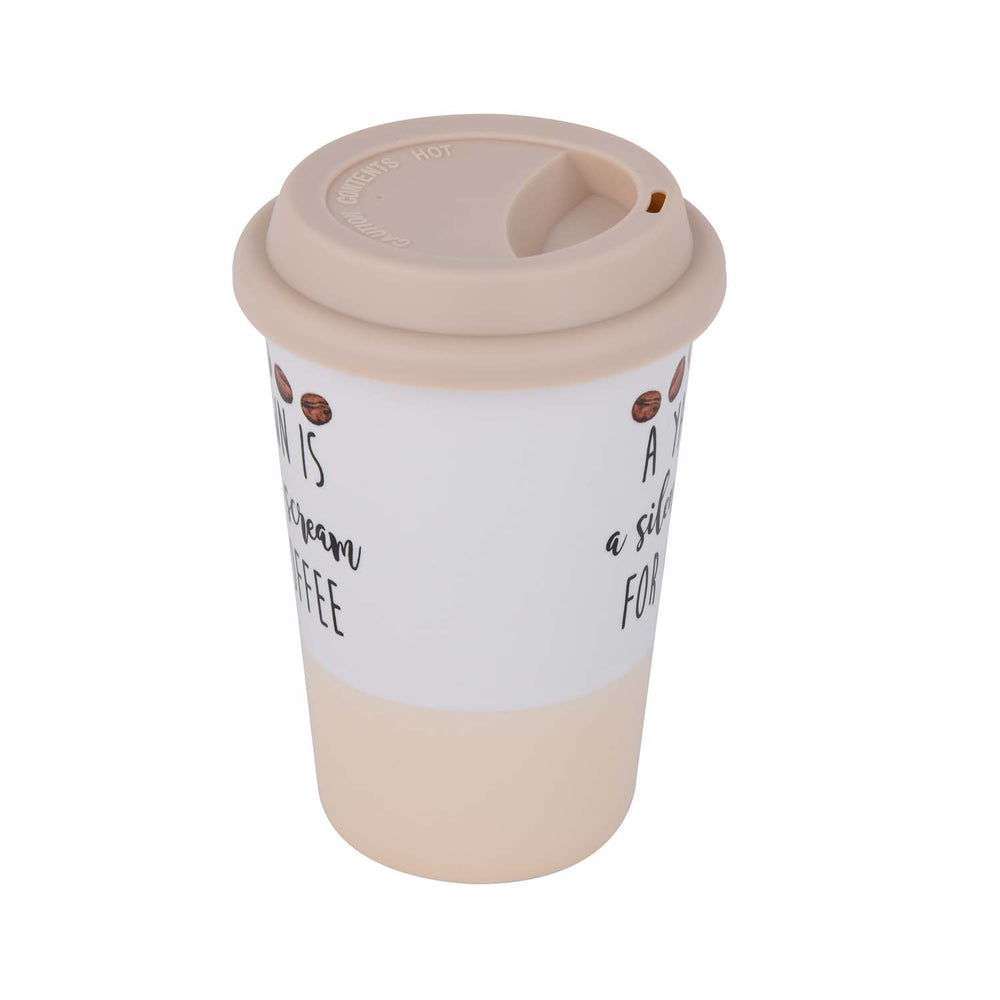 A Yawn Is Silent Scream Printed 420 ml Ceramic Coffee Mug with Lid- Pink