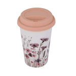 Floral Design 420 ml Ceramic Coffee Mug with Lid- Pink