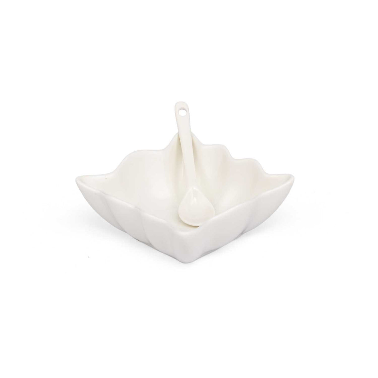 Abstract Ceramic Bowls and Spoons Set of 8- White