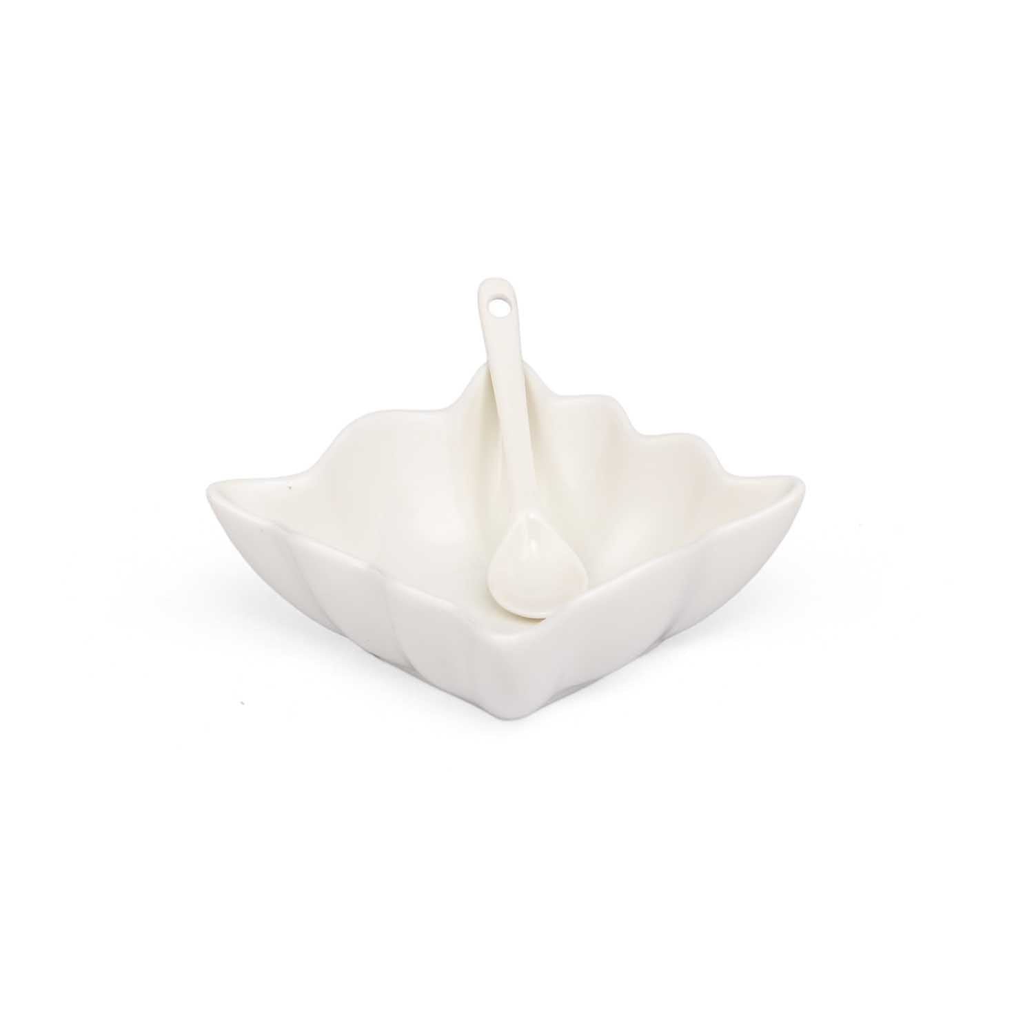 Abstract Ceramic Bowls and Spoons Set of 8- White