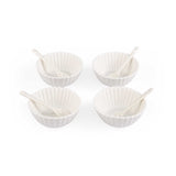 Round Ceramic Bowls and Spoons Set of 8- White