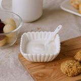 Square Ceramic Bowls and Spoons Set of 8- White