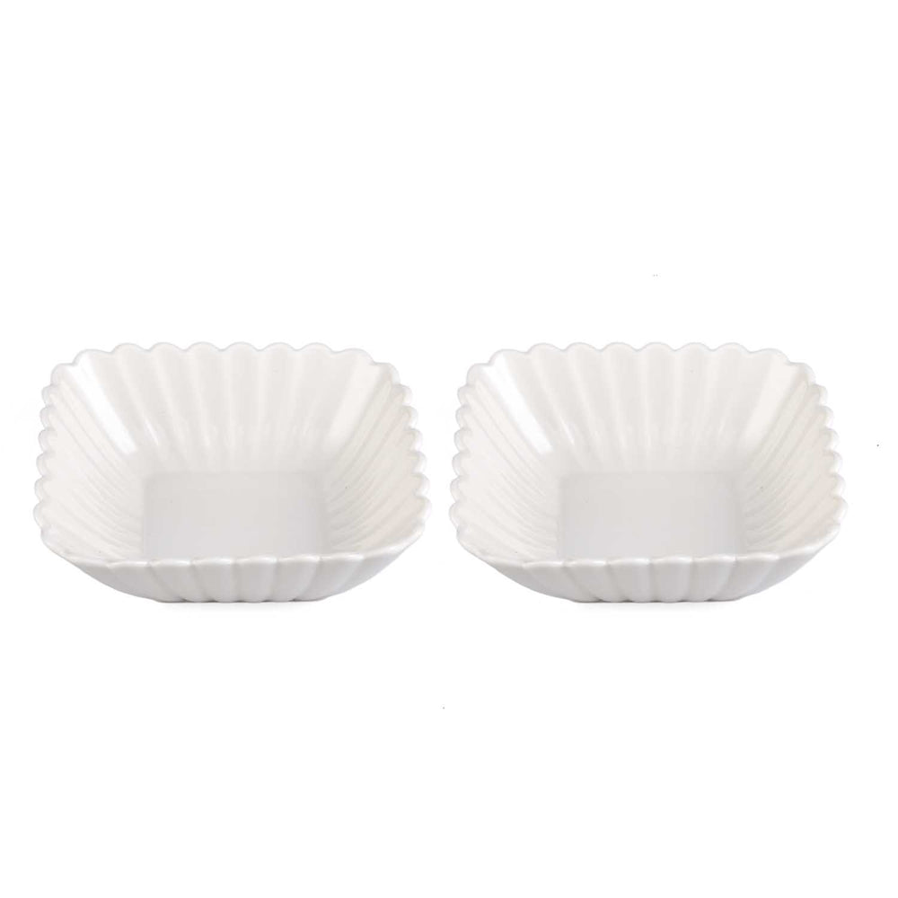 Abstract Ceramic Design Serving Bowls Set of 2- White