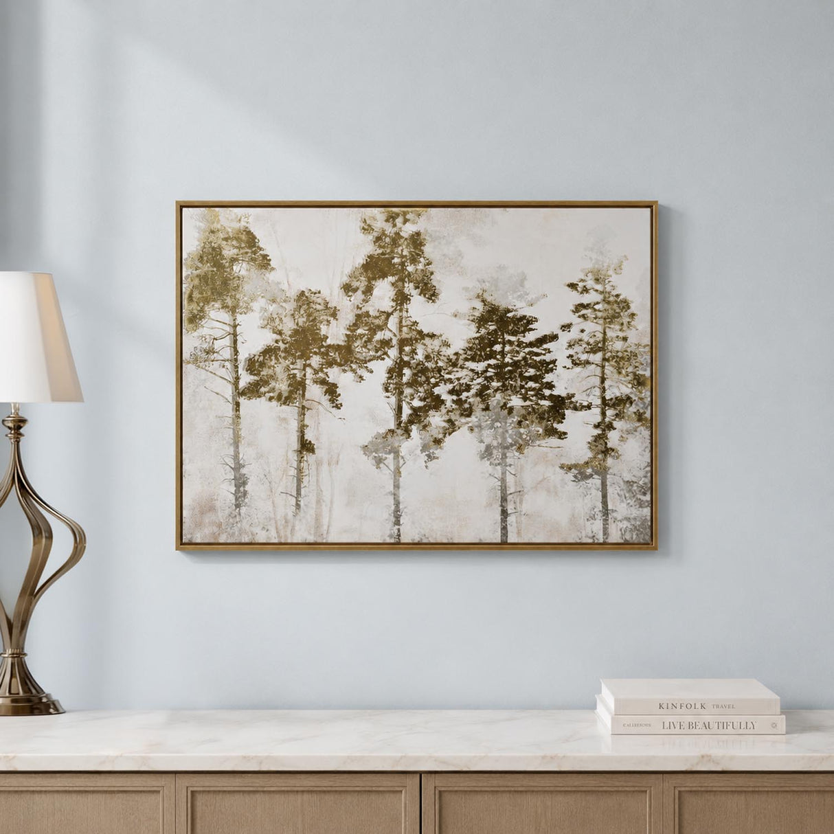 Abstract Dry Forest Canvas Wall Painting- Gold