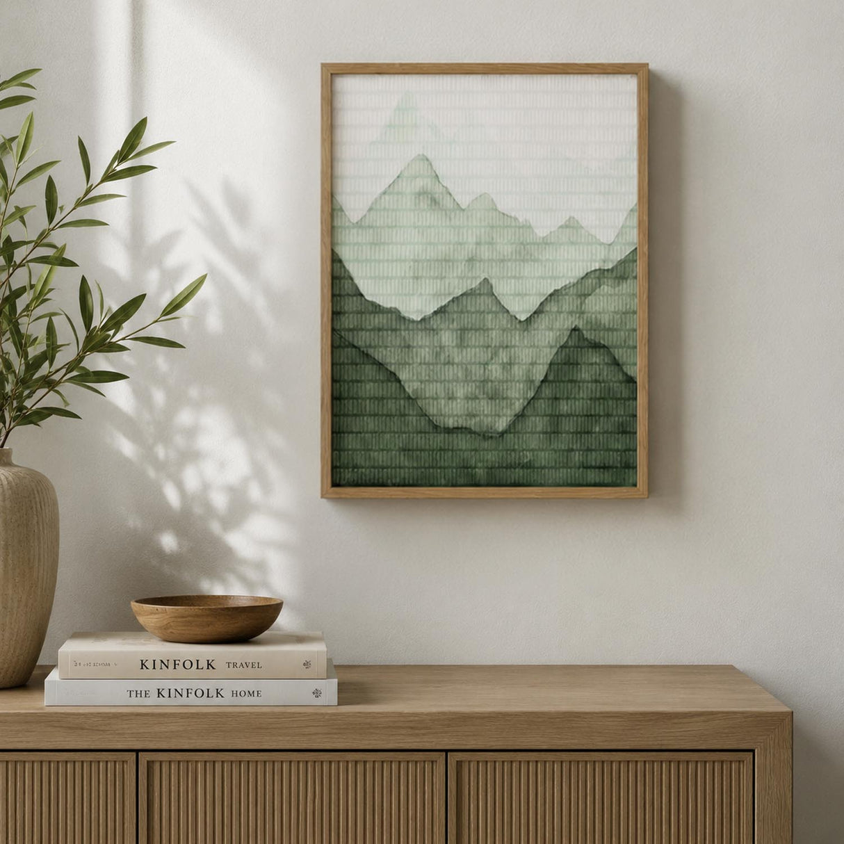 Mountain Crackle Paper Wall Painting- Green
