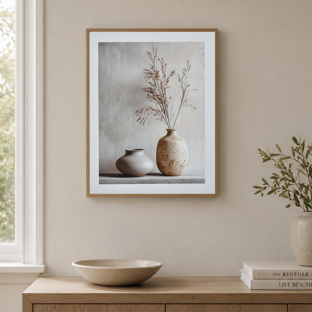 Drystick Vase Still Life Canvas Wall Painting- Brown & Grey