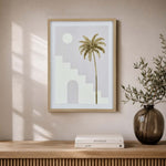 Palm Tree and Staircase Design Canvas Wall Painting- Multicolor