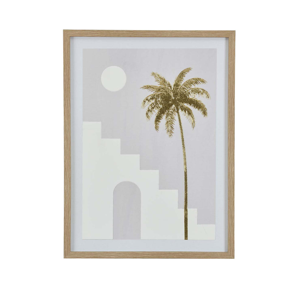 Palm Tree and Staircase Design Canvas Wall Painting- Multicolor