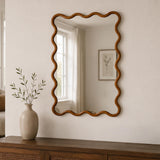 Decorative Wavy Edge Wall Mirror- Light Walnut