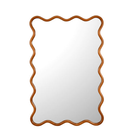 Decorative Wavy Edge Wall Mirror- Light Walnut