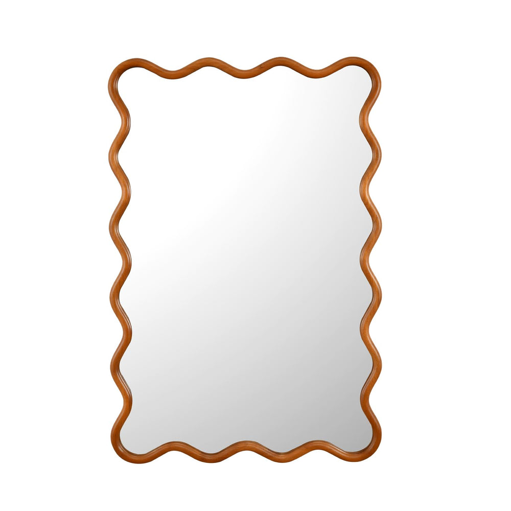 Decorative Wavy Edge Wall Mirror- Light Walnut