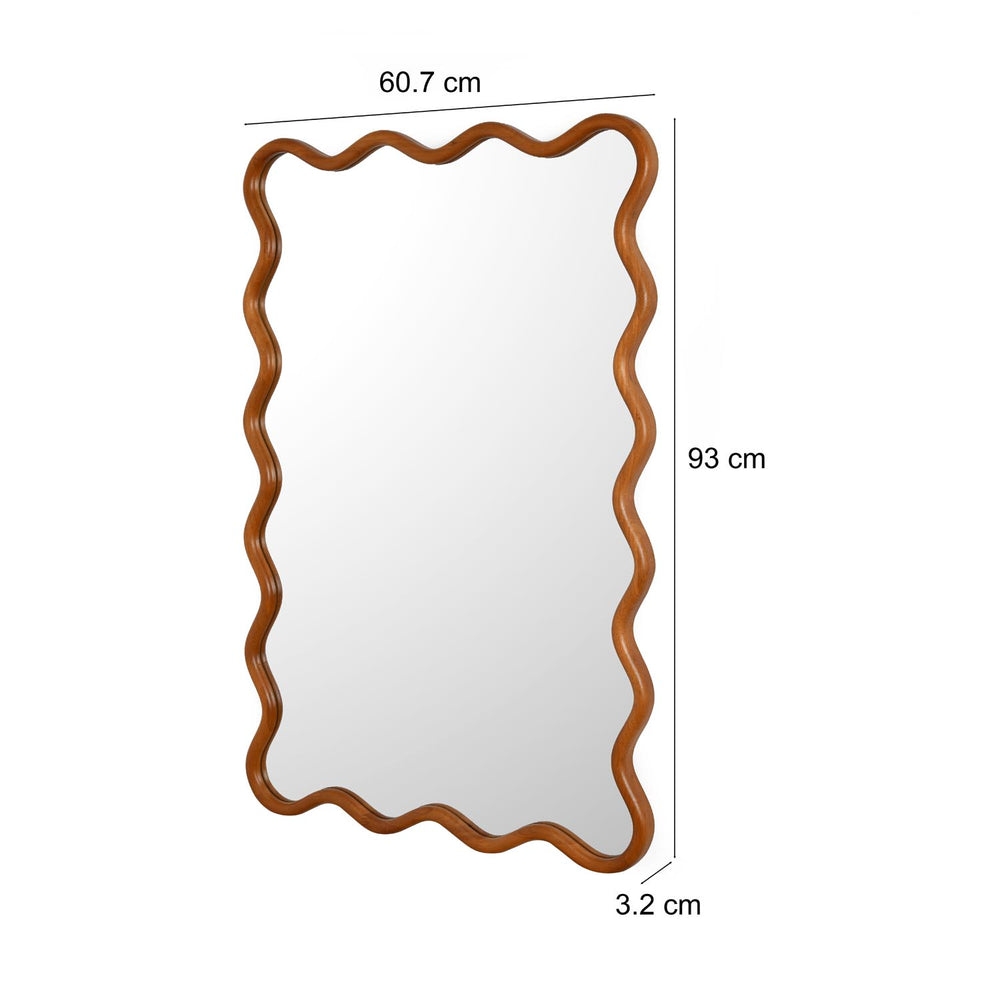 Decorative Wavy Edge Wall Mirror- Light Walnut