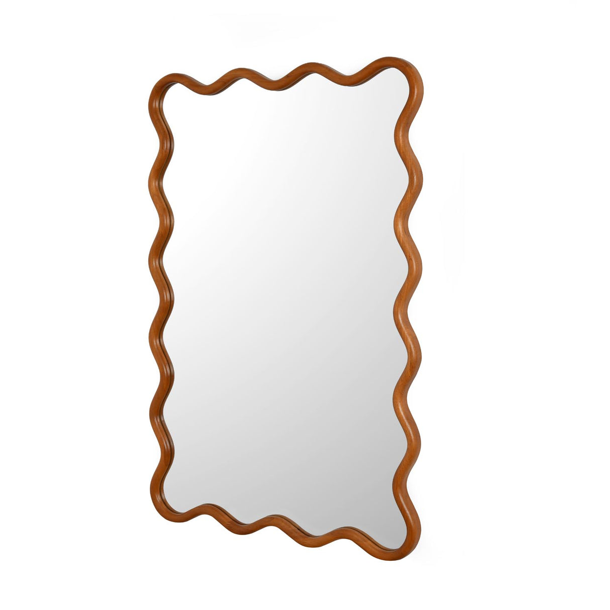 Decorative Wavy Edge Wall Mirror- Light Walnut
