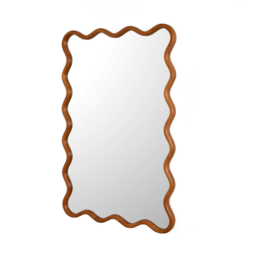 Decorative Wavy Edge Wall Mirror- Light Walnut