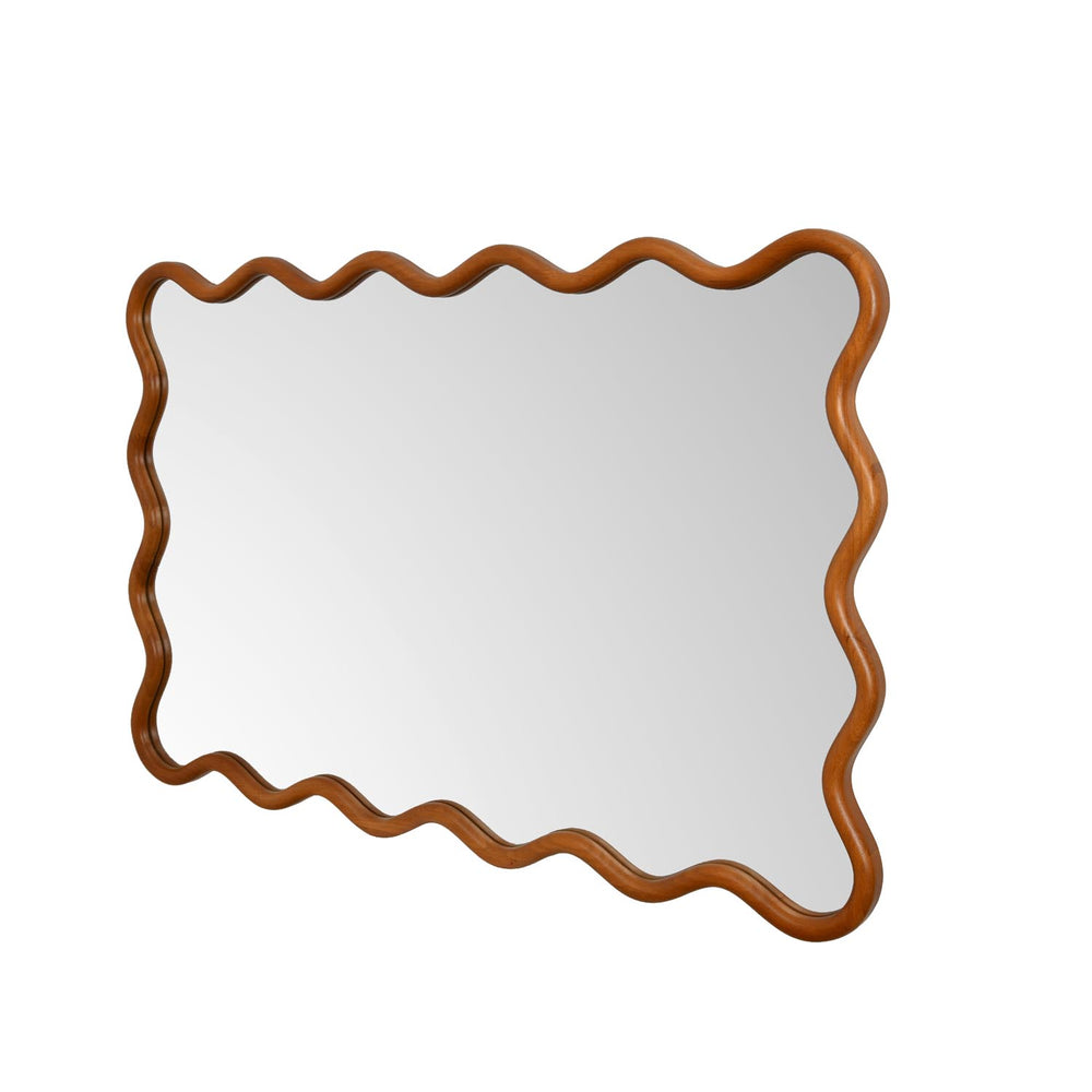 Decorative Wavy Edge Wall Mirror- Light Walnut